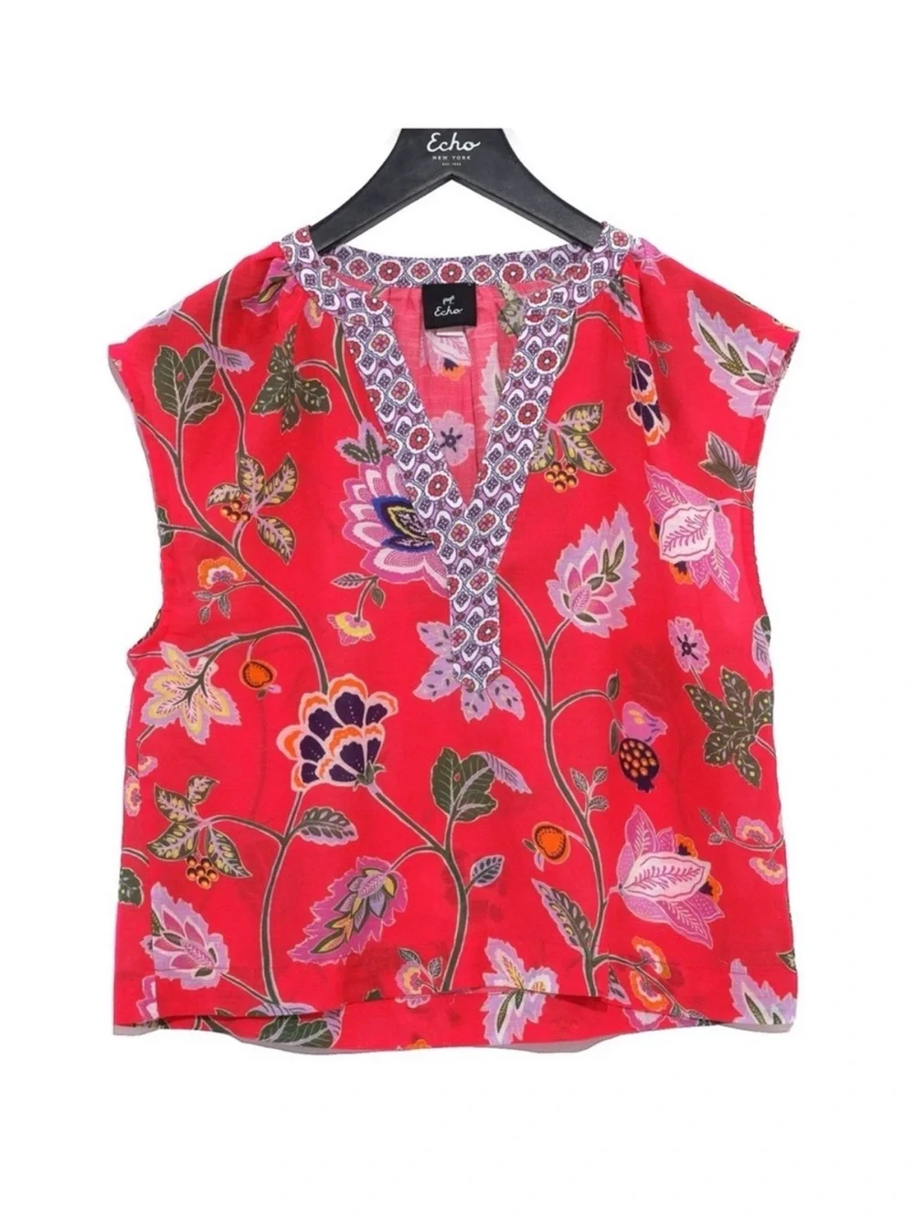 Echo New York Red Floral Matching Set Top and Skirt